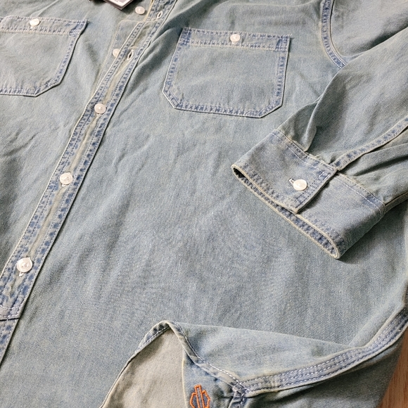 Men's XXL Sky Blue Denim Harley Davidson Button Up - Picture 4 of 5